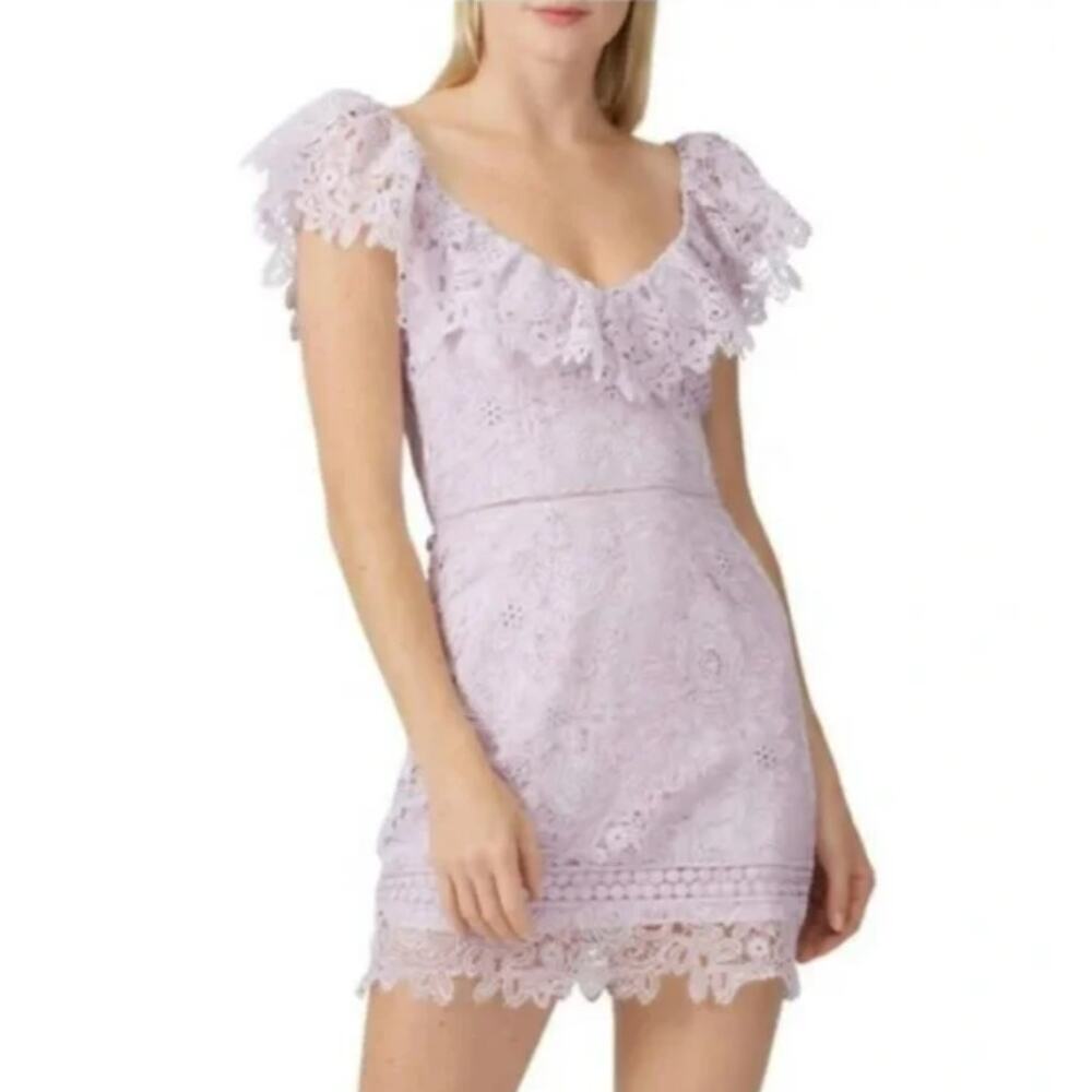 Saylor Adwoa Mini Dress Lace Trim Cap Sleeve Plunge V Neck Purple Womens Medium